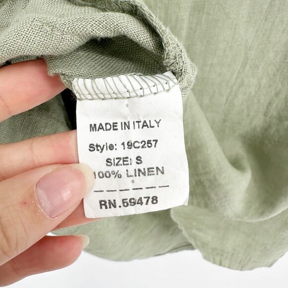 Francesca Bettini Lightweight Linen Boxy Top Short Sleeve Sage Green Women's S - Picture 6 of 6